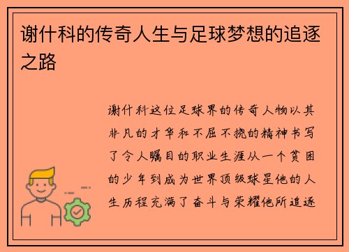 谢什科的传奇人生与足球梦想的追逐之路